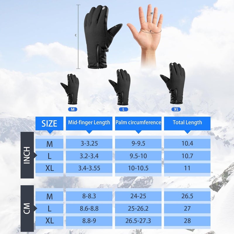 Pleneal Winter Ski Gloves Women Men, Windproof Waterproof Gloves with Warm Touchscreen Thermal Lining Anti-Slip for Work Cycling Motorcycle Snowboarding - Image 3